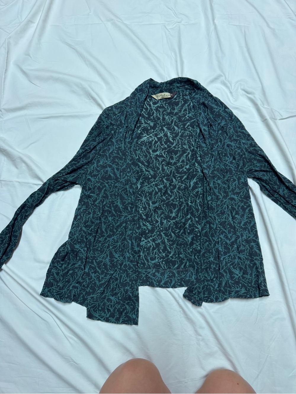 Cute Lightweight Teal Floral Open-Front Cardigan